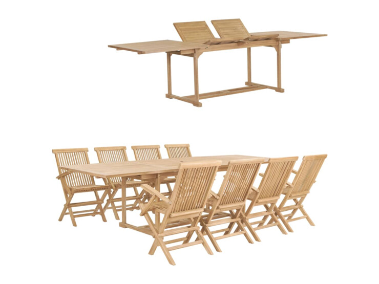 9dílný zahradní jídelní set 180–280 x 100 x 75 cm masivní teak