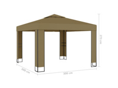 Altán s dvojitou stříškou a světelné LED řetězy 3x3x2,7 m taupe