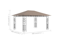 Altán s moskytiérou 4 x 3 x 2,73 m taupe 180 g/m²