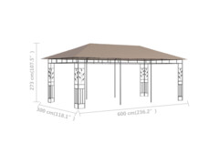 Altán s moskytiérou 6 x 3 x 2,73 m taupe 180 g/m²