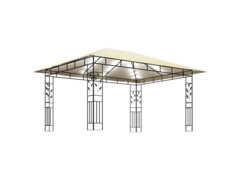 Altán s moskytiérou a světelnými LED řetězy 4x3x2,73 m krémový