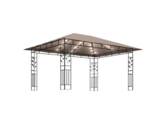 Altán s moskytiérou a světelnými LED řetězy 4x3x2,73 m taupe