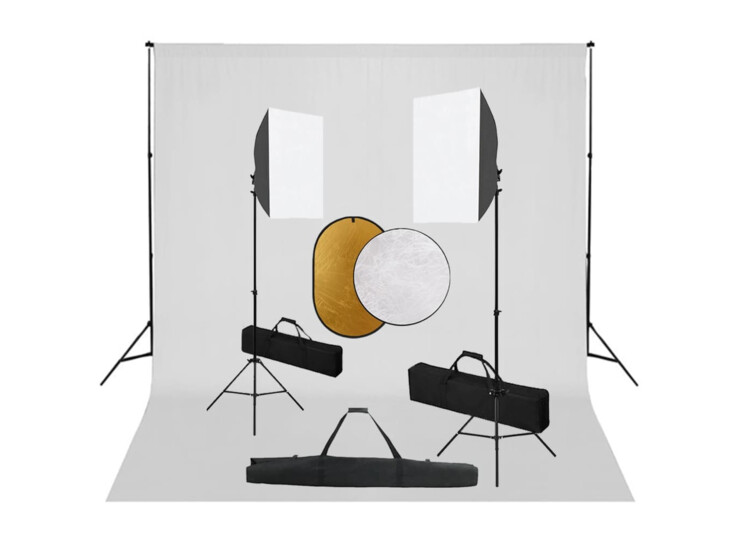 Foto studio set se softboxy, fotopozadím a reflektorem