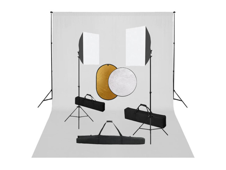 Foto studio set se softboxy, fotopozadím a reflektorem