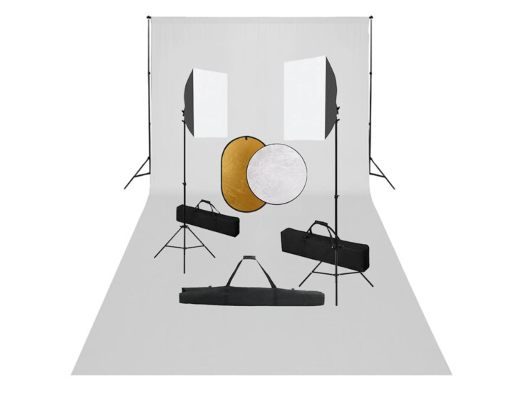 Foto studio set se softboxy, fotopozadím a reflektorem