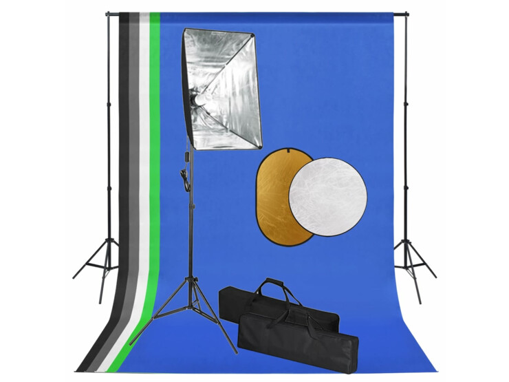 Foto studio set se softboxy, fotopozadím a reflektory