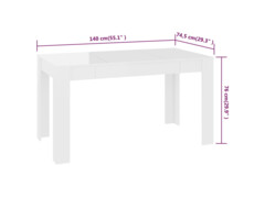 Jídelní stůl bílý s vysokým leskem 140x74,5x76 cm dřevotříska