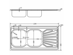 Kuchyňský dvojitý dřez stříbrný 1200x600x155 mm nerezová ocel