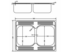 Kuchyňský dvojitý dřez stříbrný 800x600x155 mm nerezová ocel