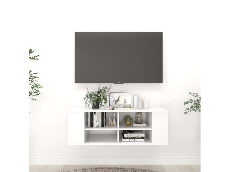 Nástěnná TV skříňka bílá vysoký lesk 102x35x35 cm dřevotříska