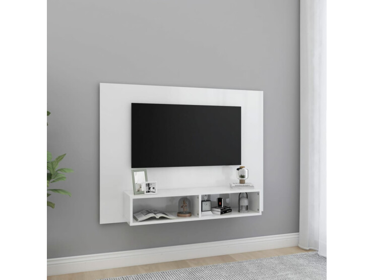 Nástěnná TV skříňka bílá vysoký lesk 120x23,5x90 cm dřevotříska