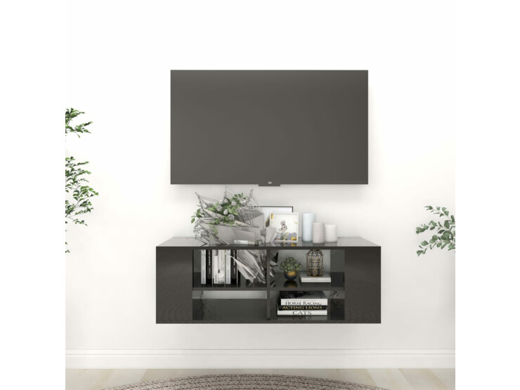 Nástěnná TV skříňka černá vysoký lesk 102x35x35 cm dřevotříska