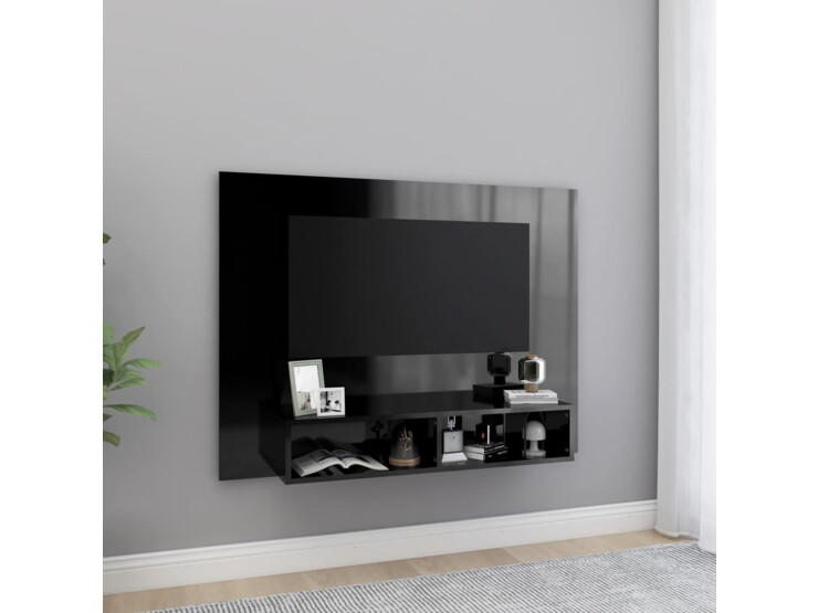 Nástěnná TV skříňka černá vysoký lesk 120x23,5x90cm dřevotříska