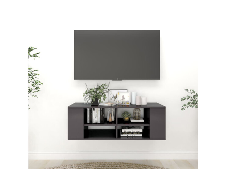 Nástěnná TV skříňka šedá vysoký lesk 102x35x35 cm dřevotříska