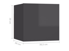 Nástěnné TV skříňky 8 ks šedé s vysokým leskem 30,5x30x30 cm