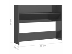 Nástěnný botník šedý s vysokým leskem 80x18x60 cm dřevotříska