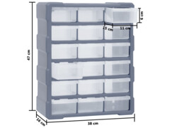 Organizér s 18 středně velkými zásuvkami 38 x 16 x 47 cm