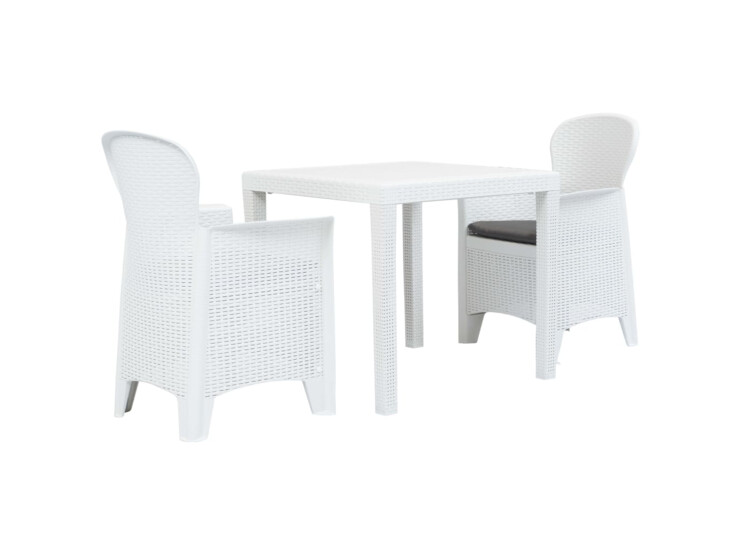 3dílný bistro set bílý plastový ratanový design