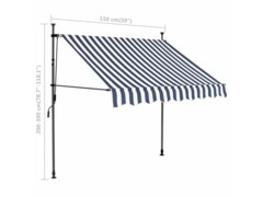 Ručně zatahovací markýza s LED světlem 150 cm modrobílá