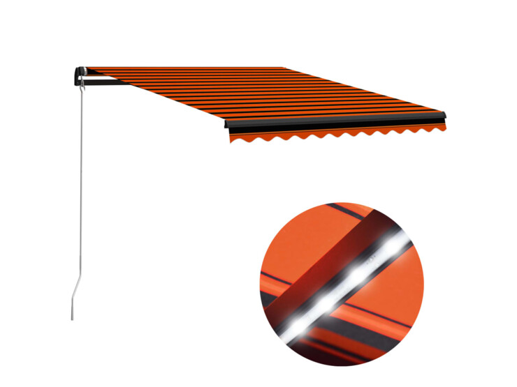 Ručně zatahovací markýza s LED světlem 350x250cm oranžovo-hnědá