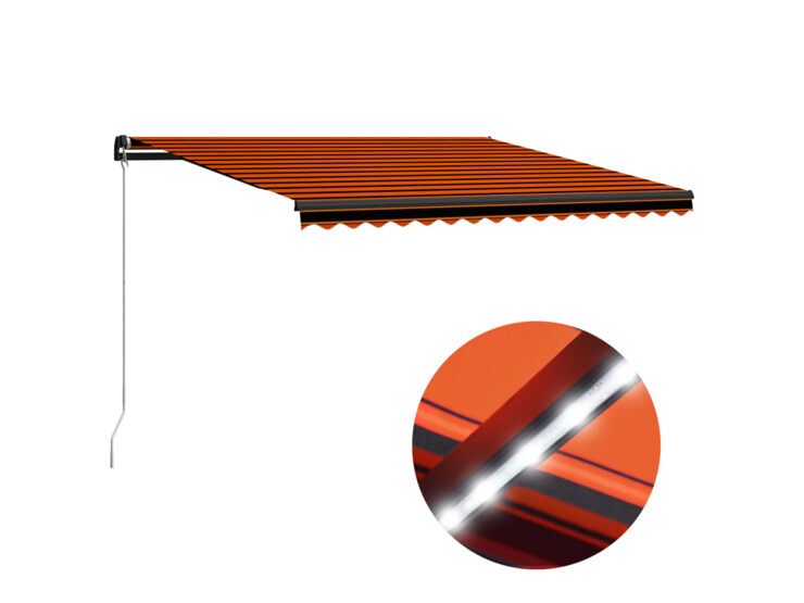 Ručně zatahovací markýza s LED světlem 450x300 cm oranžovohnědá