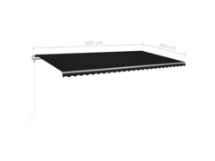 Ručně zatahovací markýza s LED světlem 600 x 300 cm antracitová