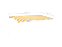 Ručně zatahovací markýza s LED světlem 600 x 300 cm žlutobílá