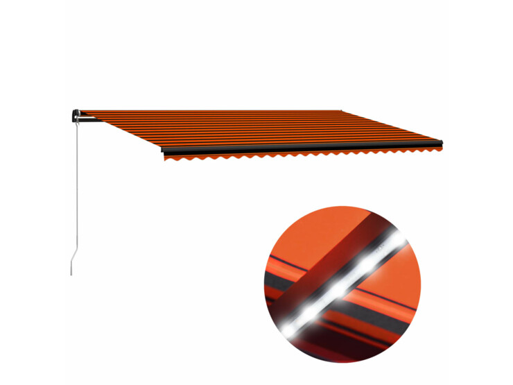 Ručně zatahovací markýza s LED světlem 600x300 cm oranžovohnědá