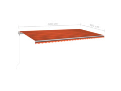 Ručně zatahovací markýza s LED světlem 600x300 cm oranžovohnědá