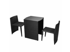 3dílný bistro set s poduškami polyratan černý