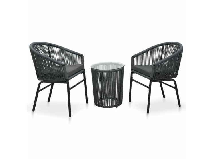 3dílný bistro set s poduškami PVC ratan antracitový