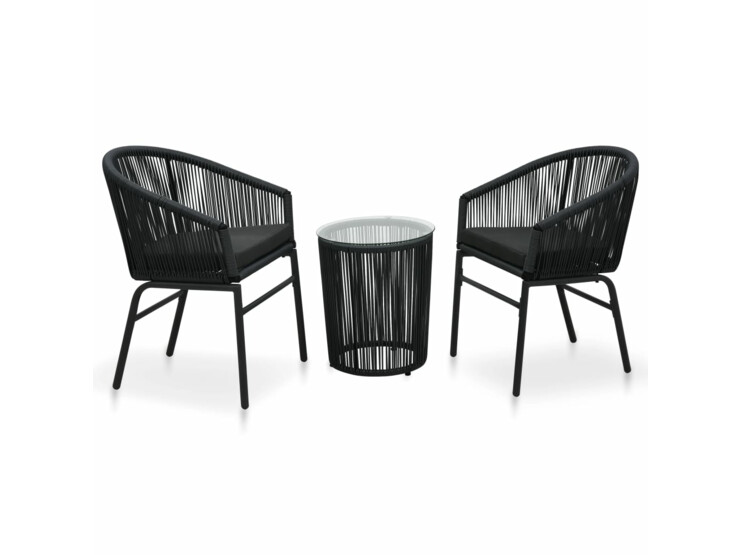 3dílný bistro set s poduškami PVC ratan černý