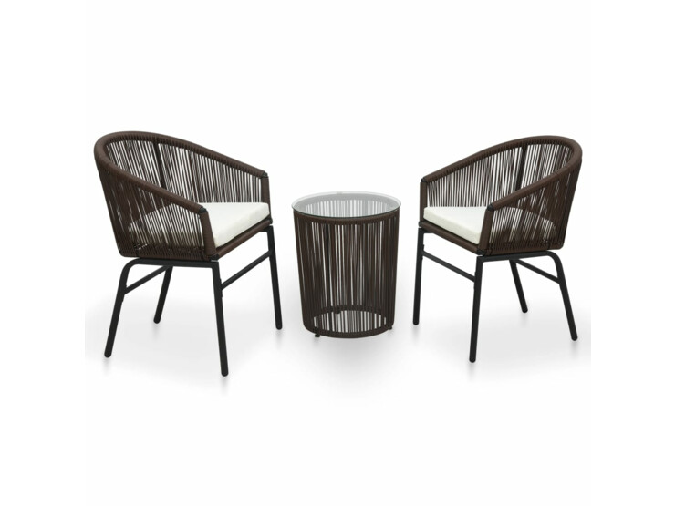 3dílný bistro set s poduškami PVC ratan hnědý