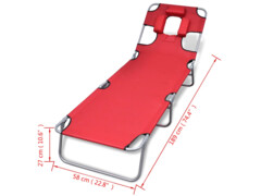 Skládací opalovací lehátko s podhlavníky prášková ocel červené