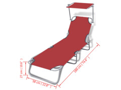 Skládací opalovací lehátko se stříškou ocel a textil červené