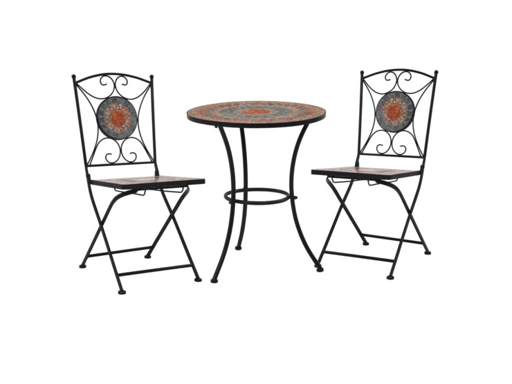 3dílný mozaikový bistro set keramický oranžovo-šedý