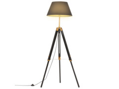 Stojací lampa stativ černá a zlatá masivní teak 141 cm