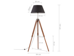 Stojací lampa stativ medově hnědá a černá masivní teak 141 cm