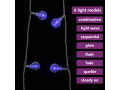Světelný řetěz kulaté žárovky 20 m 200 LED modrá 8 funkcí