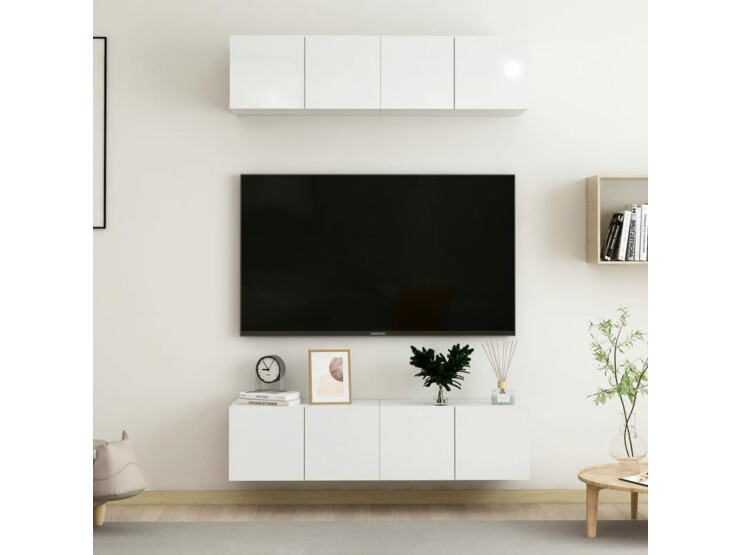 TV skříňky 4 ks bílé s vysokým leskem 60x30x30 cm dřevotříska