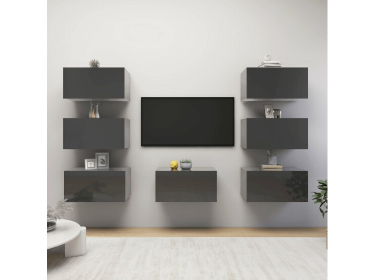 TV skříňky 7 ks šedé vysoký lesk 30,5 x 30 x 60 cm dřevotříska