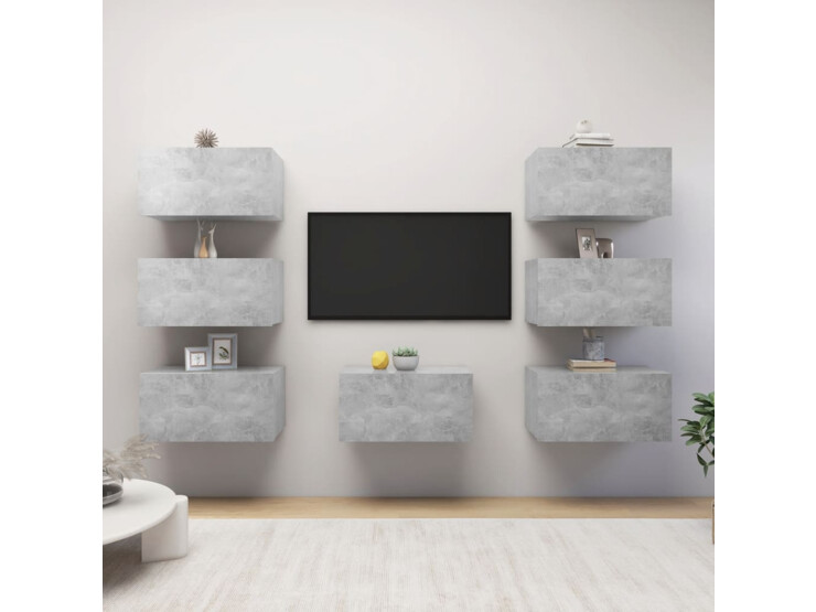 TV stolky 7 ks betonově šedé 30,5 x 30 x 60 cm dřevotříska