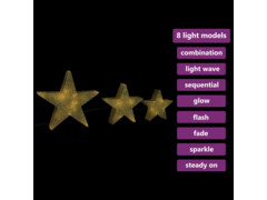 Vánoční LED hvězdy 3 ks zlatá síťovina venkovní/vnitřní použití
