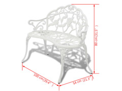 Zahradní lavice 100 cm litý hliník bílá