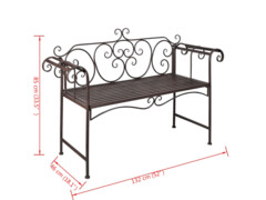Zahradní lavice 132 cm ocelová starožitná hnědá