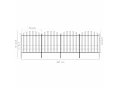 Zahradní plot s hroty ocel (1,75–2) x 6,8 m černý