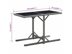 Zahradní stůl antracitový 110 x 53 x 72 cm sklo a polyratan