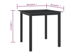 Zahradní stůl černý 80 x 80 x 74 cm hliník a sklo