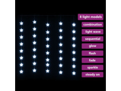  Světelný závěs hvězdičky 200 LED studené bílé světlo 8 funkcí