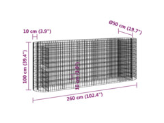  Gabionový vyvýšený záhon pozinkované železo 260 x 50 x 100 cm